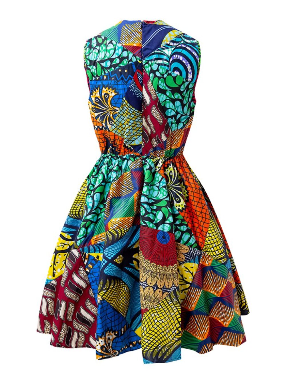 African Batik Dress Ankara Print Wax Top Kente Cloth Short Sleeve Dress - Picture 3 of 3